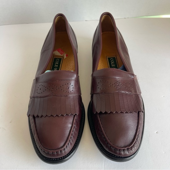 Men's Cole Haan Loafers Dress Shoes Size 10.5 Burgundy Leather Kiltie - Picture 2 of 10